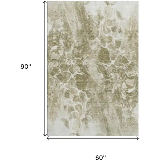 Khaki And Ivory Abstract Washable Area Rug With UV Protection Photo 9