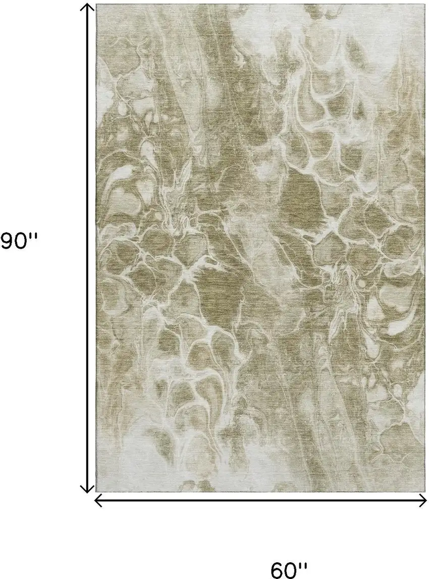 Khaki And Ivory Abstract Washable Area Rug With UV Protection Photo 9