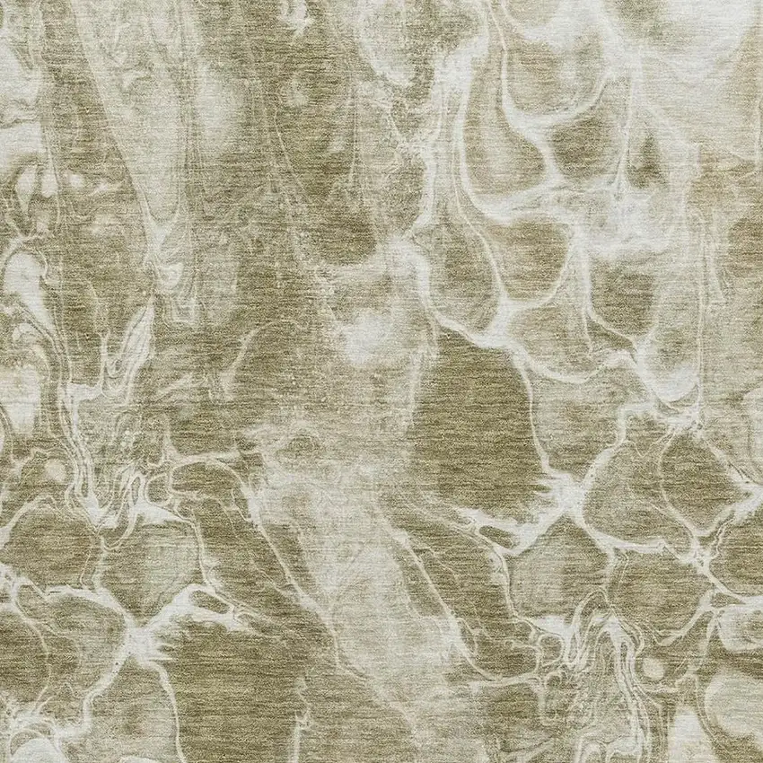 Khaki And Ivory Abstract Washable Area Rug With UV Protection Photo 3