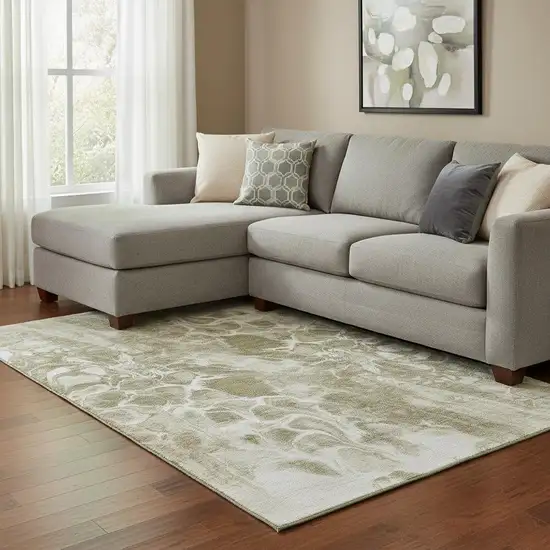 Khaki And Ivory Abstract Washable Area Rug With UV Protection Photo 2