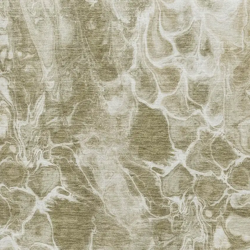 Khaki And Ivory Abstract Washable Area Rug With UV Protection Photo 3