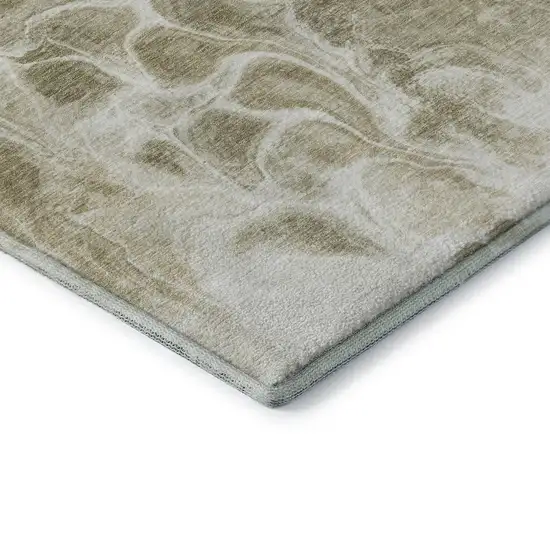 Khaki And Ivory Abstract Washable Area Rug With UV Protection Photo 8
