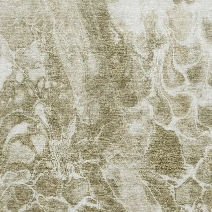 Khaki And Ivory Abstract Washable Area Rug With UV Protection Photo 3