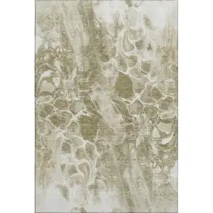 Photo of Khaki And Ivory Abstract Washable Area Rug With UV Protection