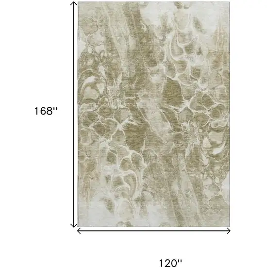 Khaki And Ivory Abstract Washable Area Rug With UV Protection Photo 9