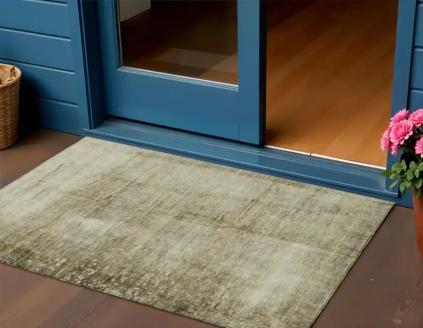 Khaki And Ivory Abstract Washable Indoor Outdoor Area Rug Photo 2