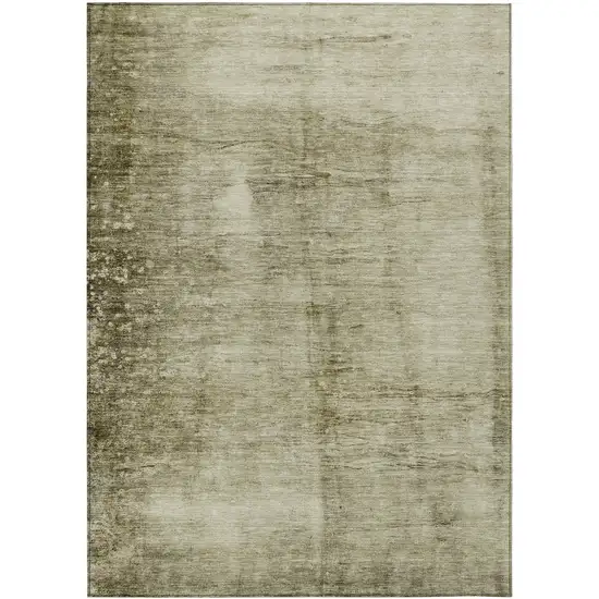 Khaki And Ivory Abstract Washable Indoor Outdoor Area Rug Photo 9