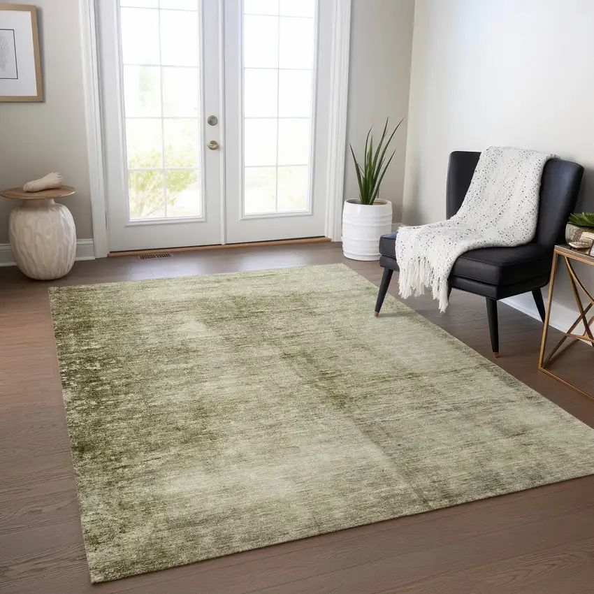 Khaki And Ivory Abstract Washable Indoor Outdoor Area Rug Photo 6