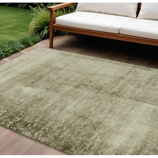 Khaki And Ivory Abstract Washable Indoor Outdoor Area Rug Photo 2