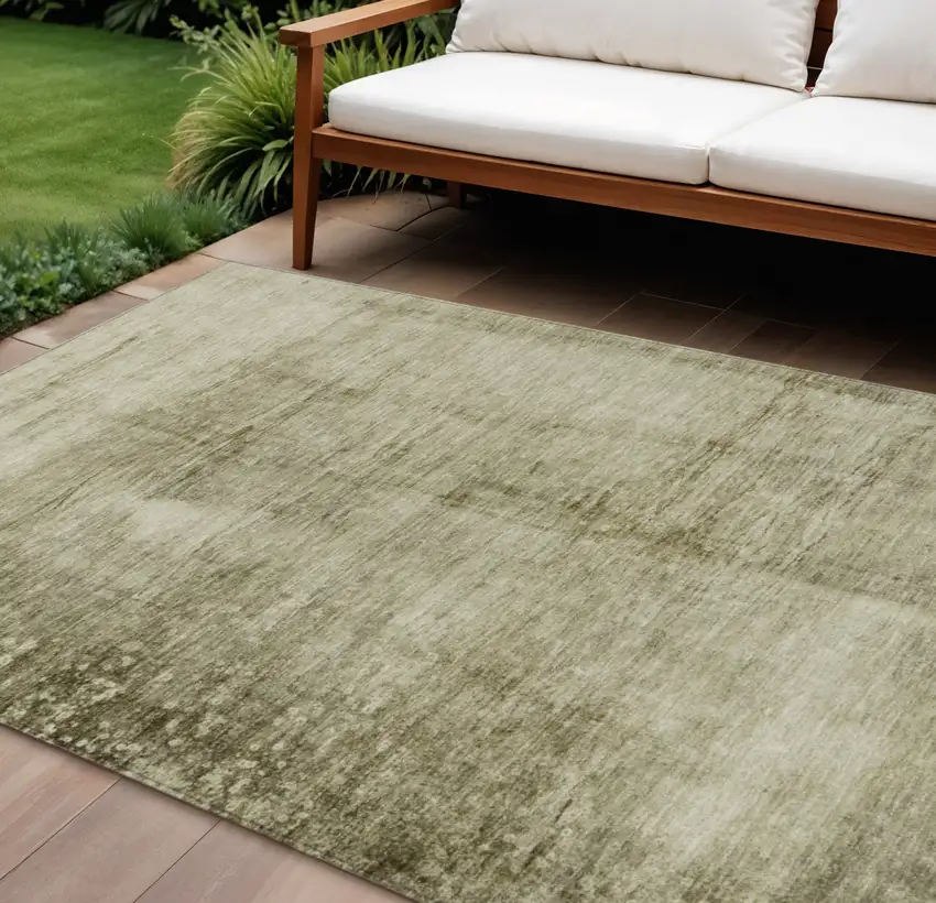 Khaki And Ivory Abstract Washable Indoor Outdoor Area Rug Photo 2