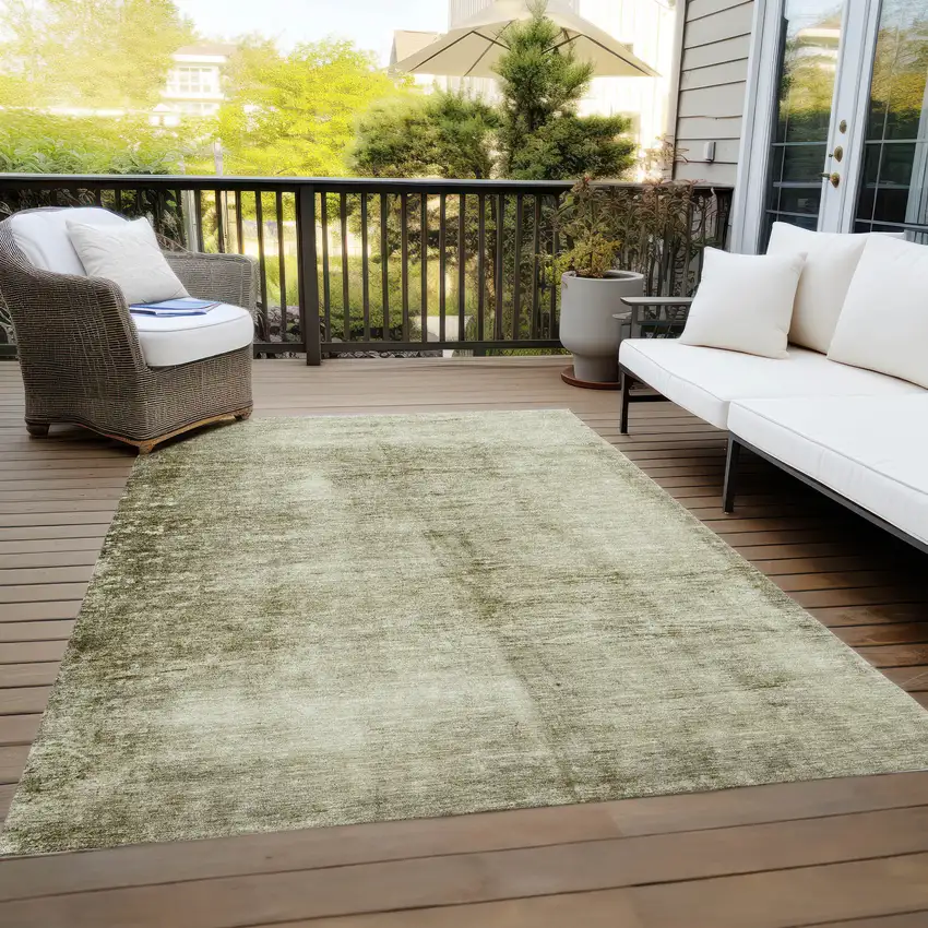Khaki And Ivory Abstract Washable Indoor Outdoor Area Rug Photo 7
