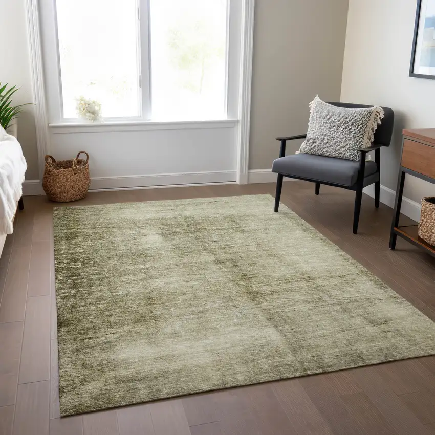 Khaki And Ivory Abstract Washable Indoor Outdoor Area Rug Photo 6