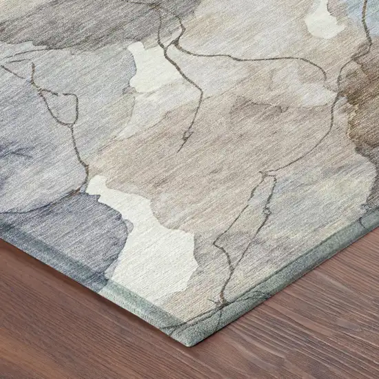 Khaki And Ivory Abstract Washable Indoor Outdoor Area Rug Photo 4