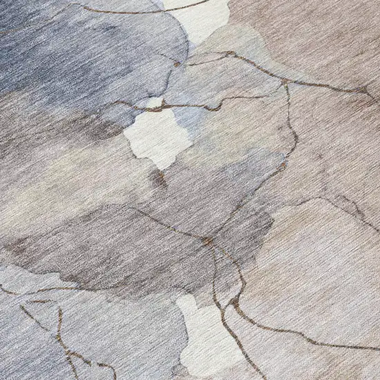 Khaki And Ivory Abstract Washable Indoor Outdoor Area Rug Photo 5