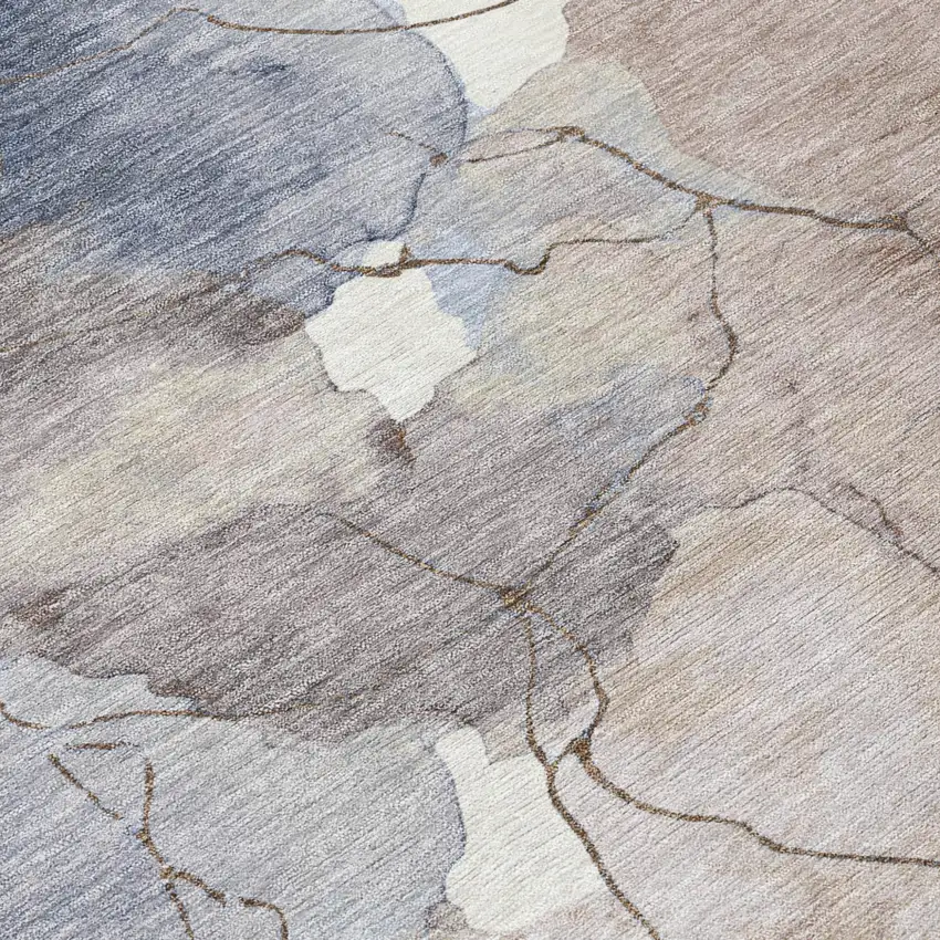 Khaki And Ivory Abstract Washable Indoor Outdoor Area Rug Photo 5