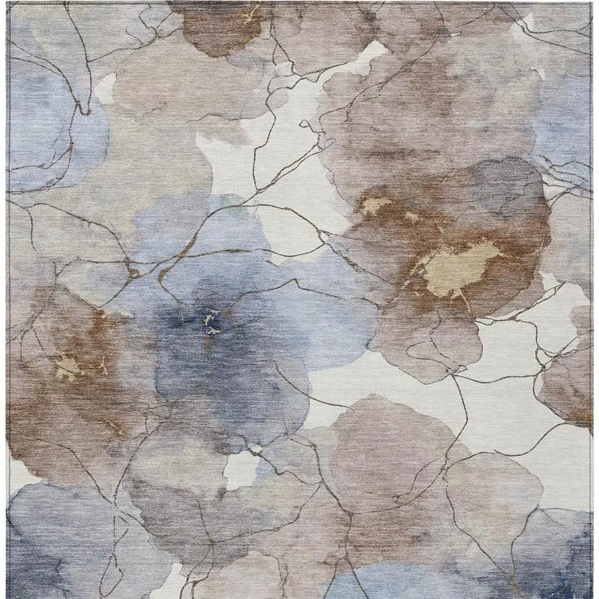 Khaki And Ivory Abstract Washable Indoor Outdoor Area Rug Photo 3