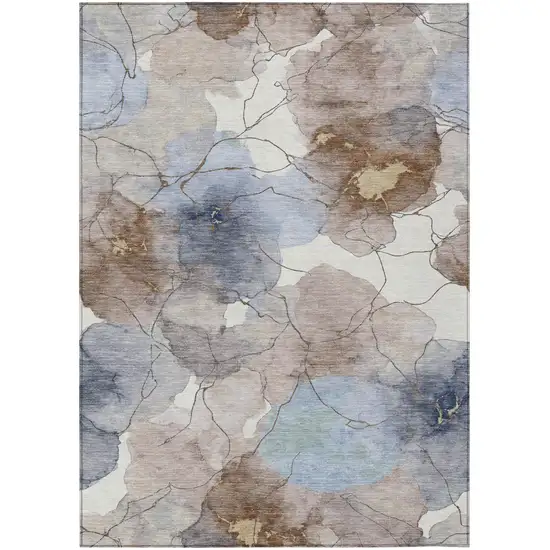 Khaki And Ivory Abstract Washable Indoor Outdoor Area Rug Photo 1