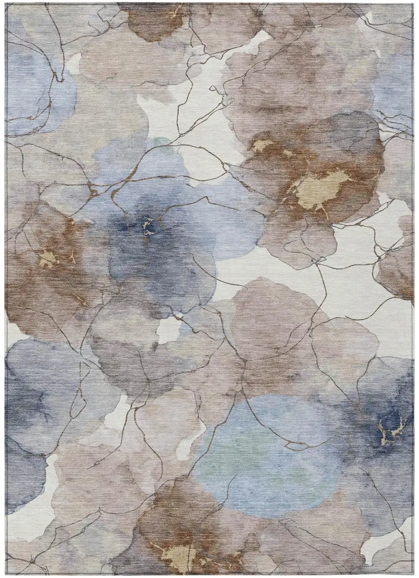 Khaki And Ivory Abstract Washable Indoor Outdoor Area Rug Photo 1