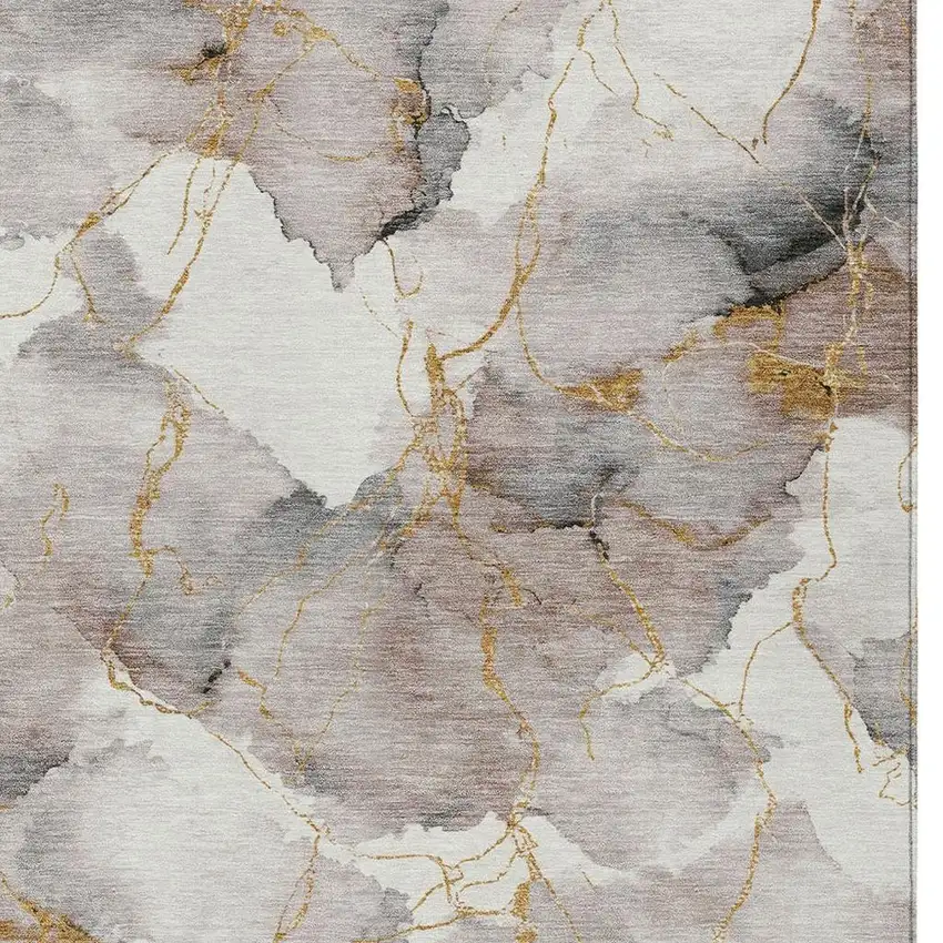 Khaki And Ivory Abstract Washable Indoor Outdoor Area Rug Photo 2