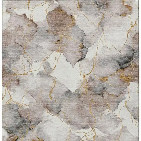 Khaki And Ivory Abstract Washable Indoor Outdoor Area Rug Photo 3