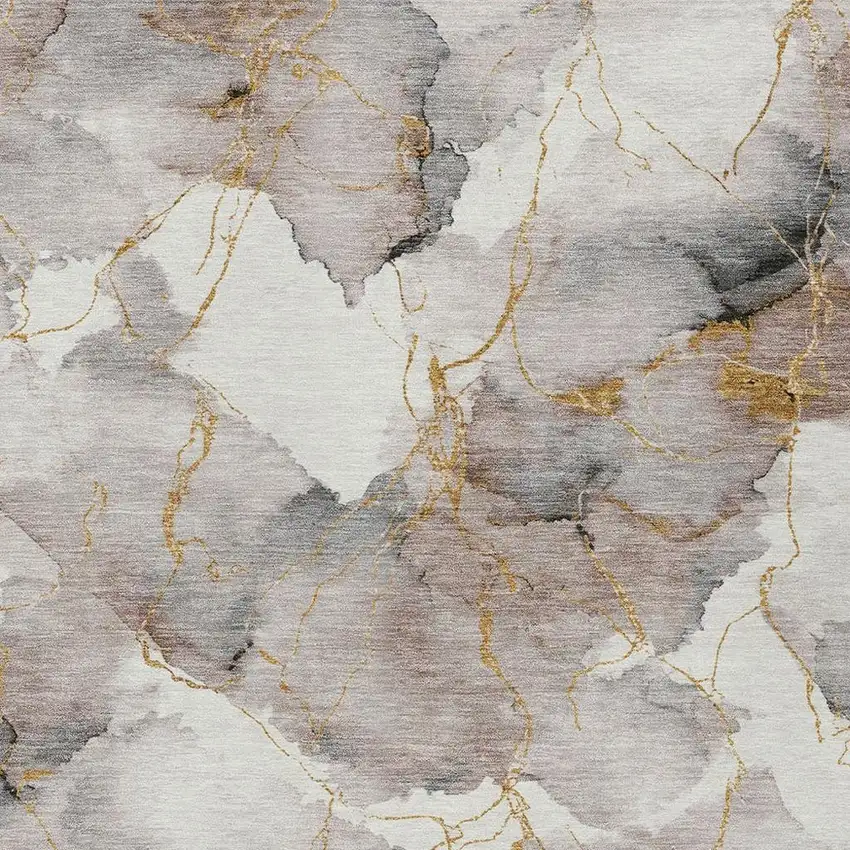 Khaki And Ivory Abstract Washable Indoor Outdoor Area Rug Photo 2