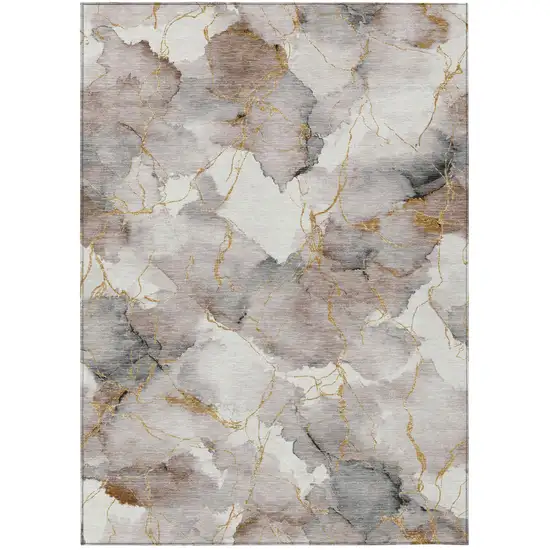Khaki And Ivory Abstract Washable Indoor Outdoor Area Rug Photo 1