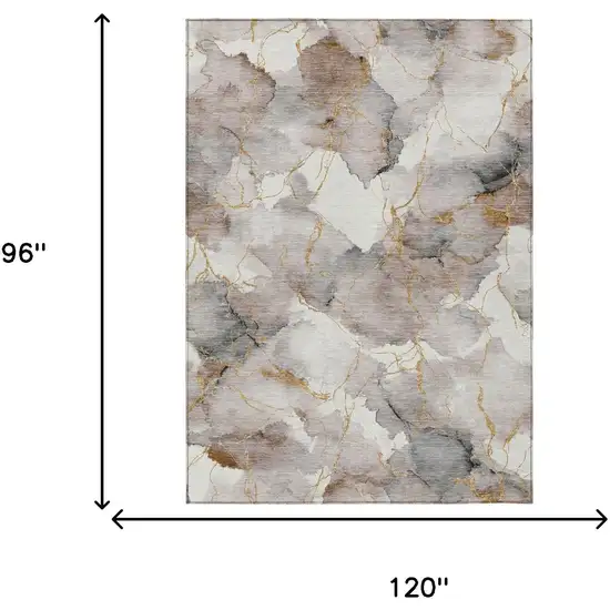 Khaki And Ivory Abstract Washable Indoor Outdoor Area Rug Photo 6