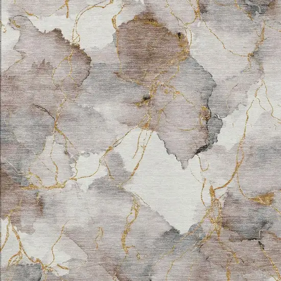Khaki And Ivory Abstract Washable Indoor Outdoor Area Rug Photo 2
