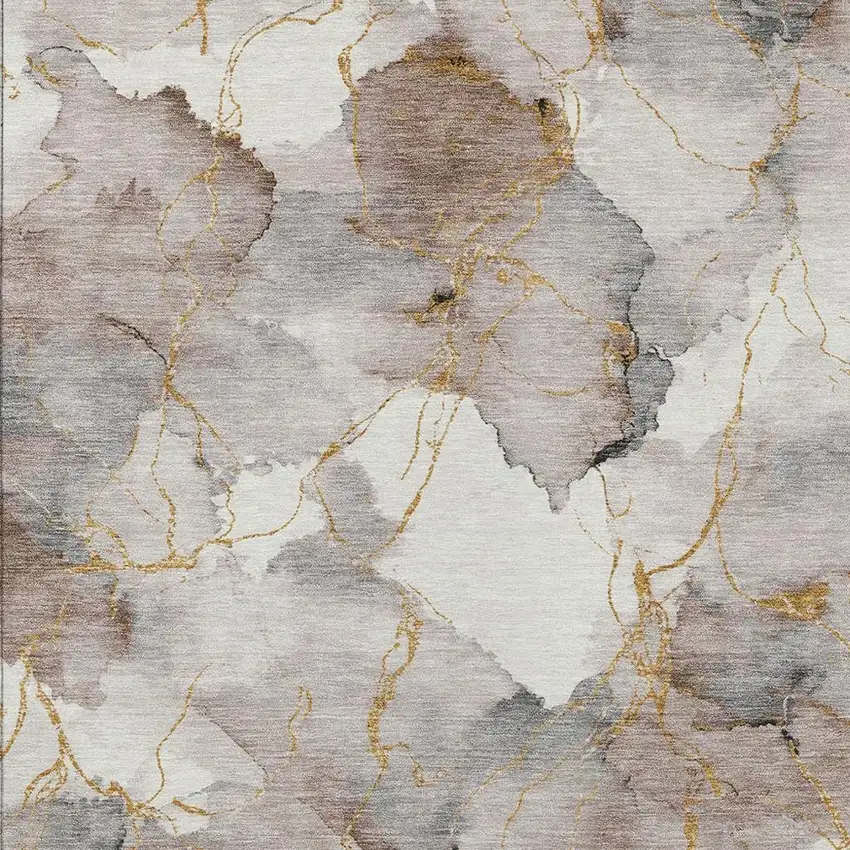 Khaki And Ivory Abstract Washable Indoor Outdoor Area Rug Photo 2
