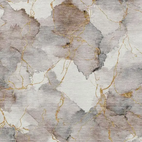 Khaki And Ivory Abstract Washable Indoor Outdoor Area Rug Photo 2