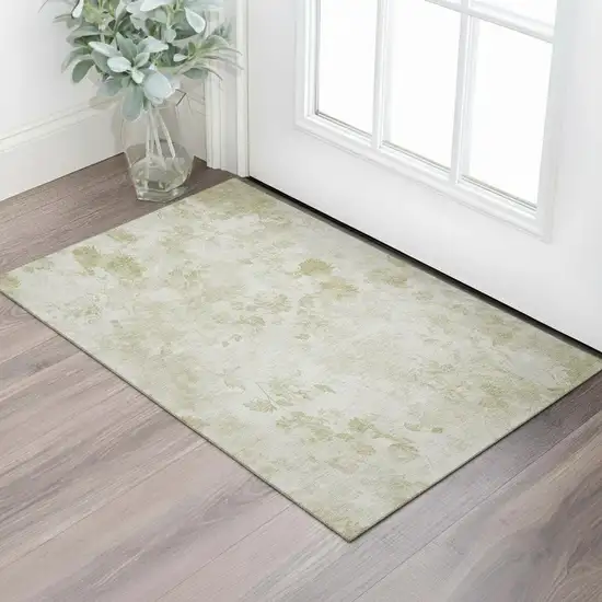 Khaki And Ivory Floral Washable Area Rug With UV Protection Photo 1