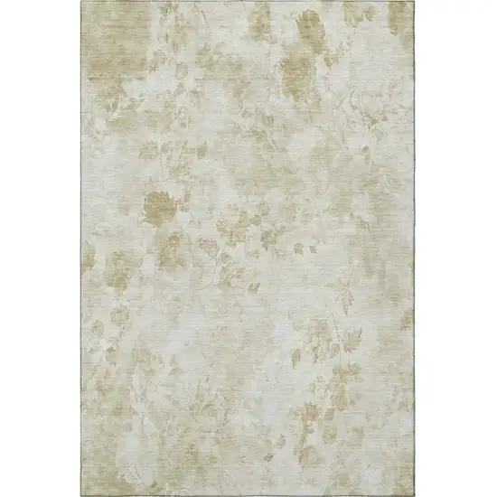 Khaki And Ivory Floral Washable Area Rug With UV Protection Photo 3