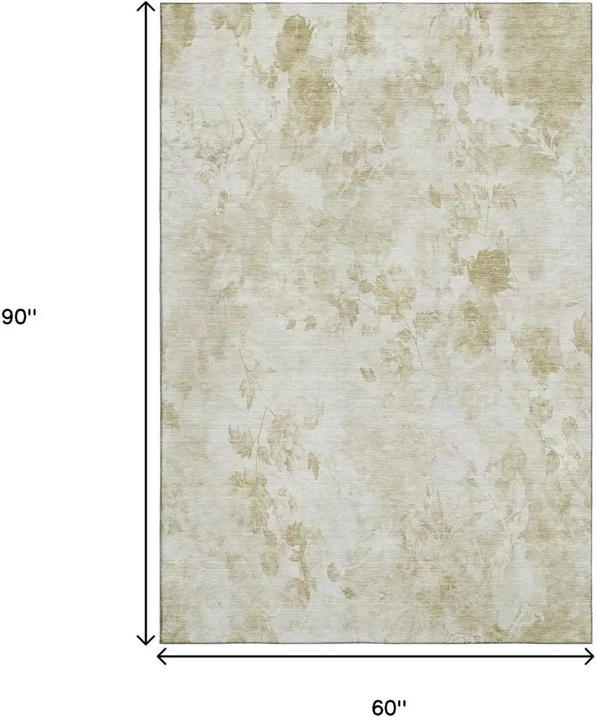 Khaki And Ivory Floral Washable Area Rug With UV Protection Photo 3