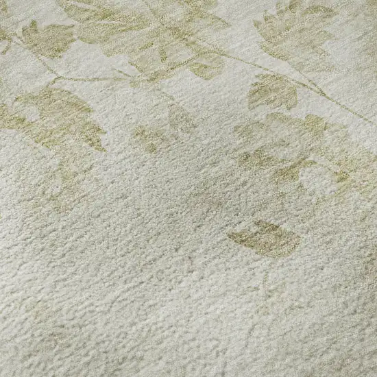 Khaki And Ivory Floral Washable Area Rug With UV Protection Photo 9