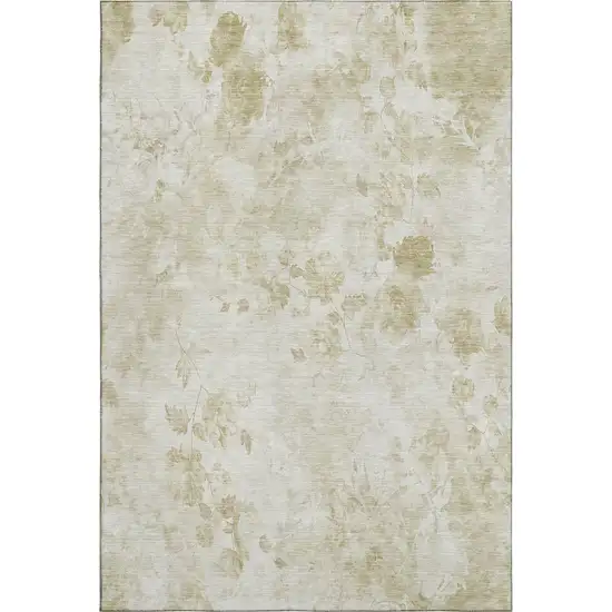 Khaki And Ivory Floral Washable Area Rug With UV Protection Photo 1