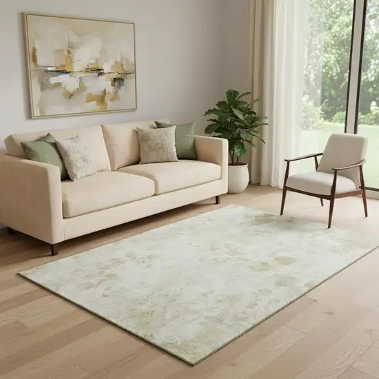 Khaki And Ivory Floral Washable Area Rug With UV Protection Photo 1