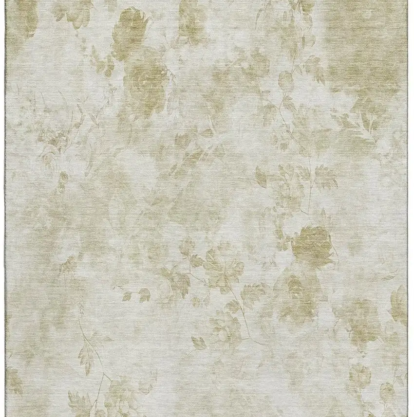 Khaki And Ivory Floral Washable Area Rug With UV Protection Photo 2