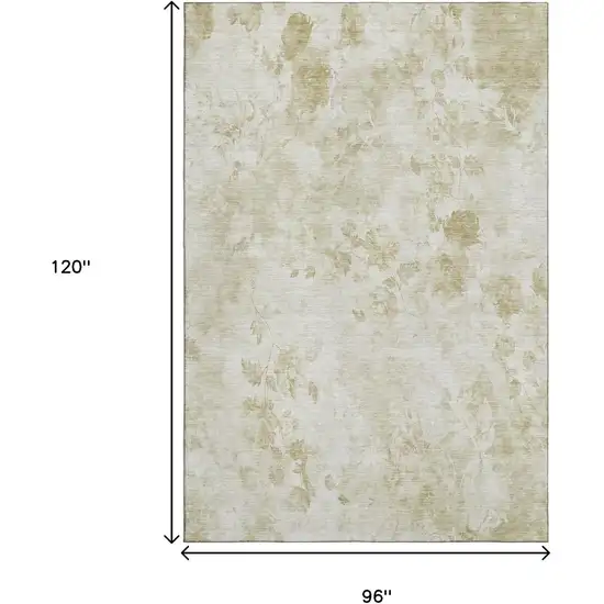 Khaki And Ivory Floral Washable Area Rug With UV Protection Photo 3