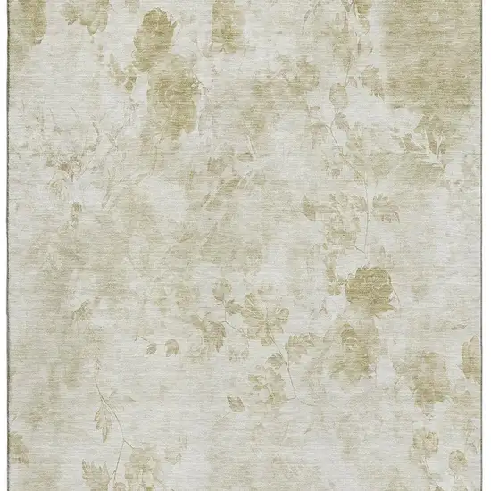 Khaki And Ivory Floral Washable Area Rug With UV Protection Photo 2