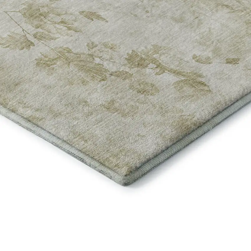 Khaki And Ivory Floral Washable Area Rug With UV Protection Photo 7