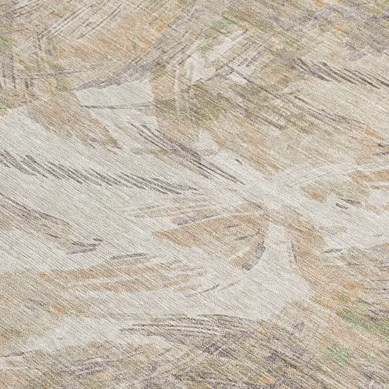 Khaki And Ivory Floral Washable Indoor Outdoor Area Rug Photo 2