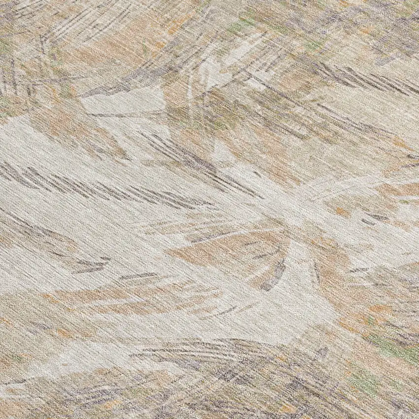 Khaki And Ivory Floral Washable Indoor Outdoor Area Rug Photo 2