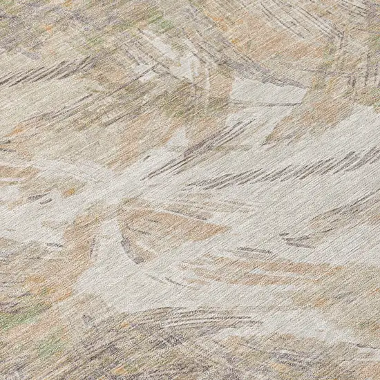 Khaki And Ivory Floral Washable Indoor Outdoor Area Rug Photo 1