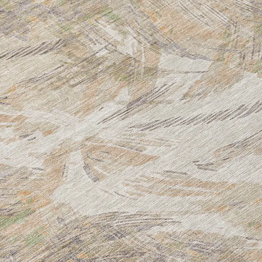 Khaki And Ivory Floral Washable Indoor Outdoor Area Rug Photo 1