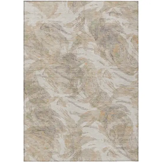Khaki And Ivory Floral Washable Indoor Outdoor Area Rug Photo 8