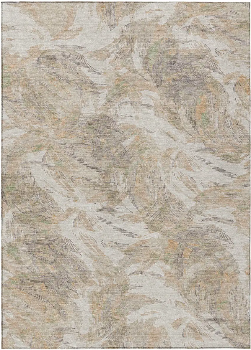 Khaki And Ivory Floral Washable Indoor Outdoor Area Rug Photo 7