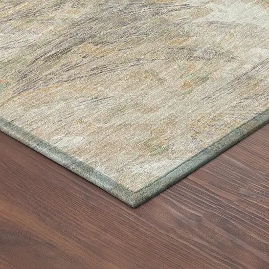 Khaki And Ivory Floral Washable Indoor Outdoor Area Rug Photo 9