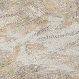 Photo of Khaki And Ivory Floral Washable Indoor Outdoor Area Rug