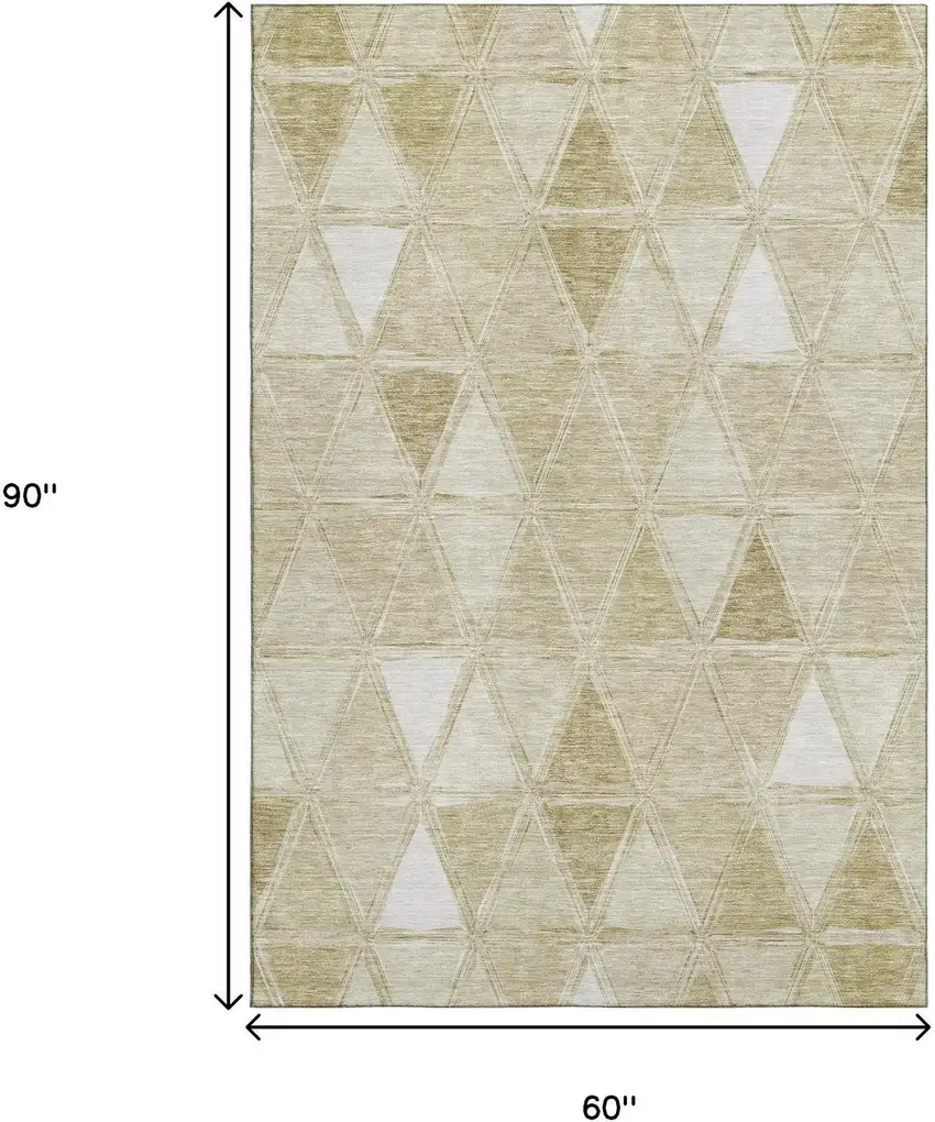 Khaki And Ivory Geometric Washable Area Rug With UV Protection Photo 3