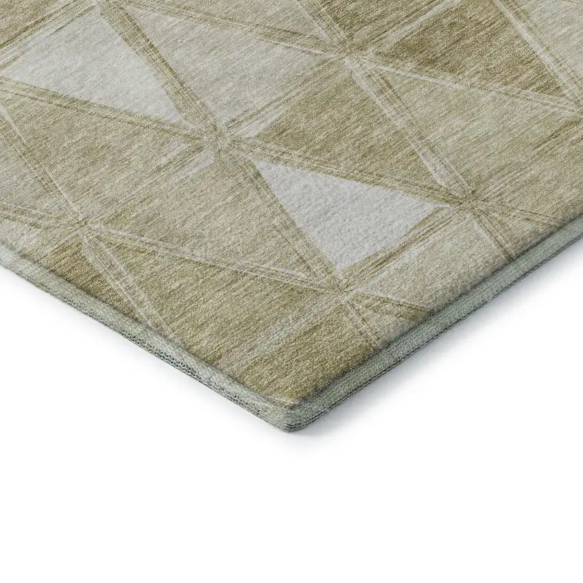 Khaki And Ivory Geometric Washable Area Rug With UV Protection Photo 7